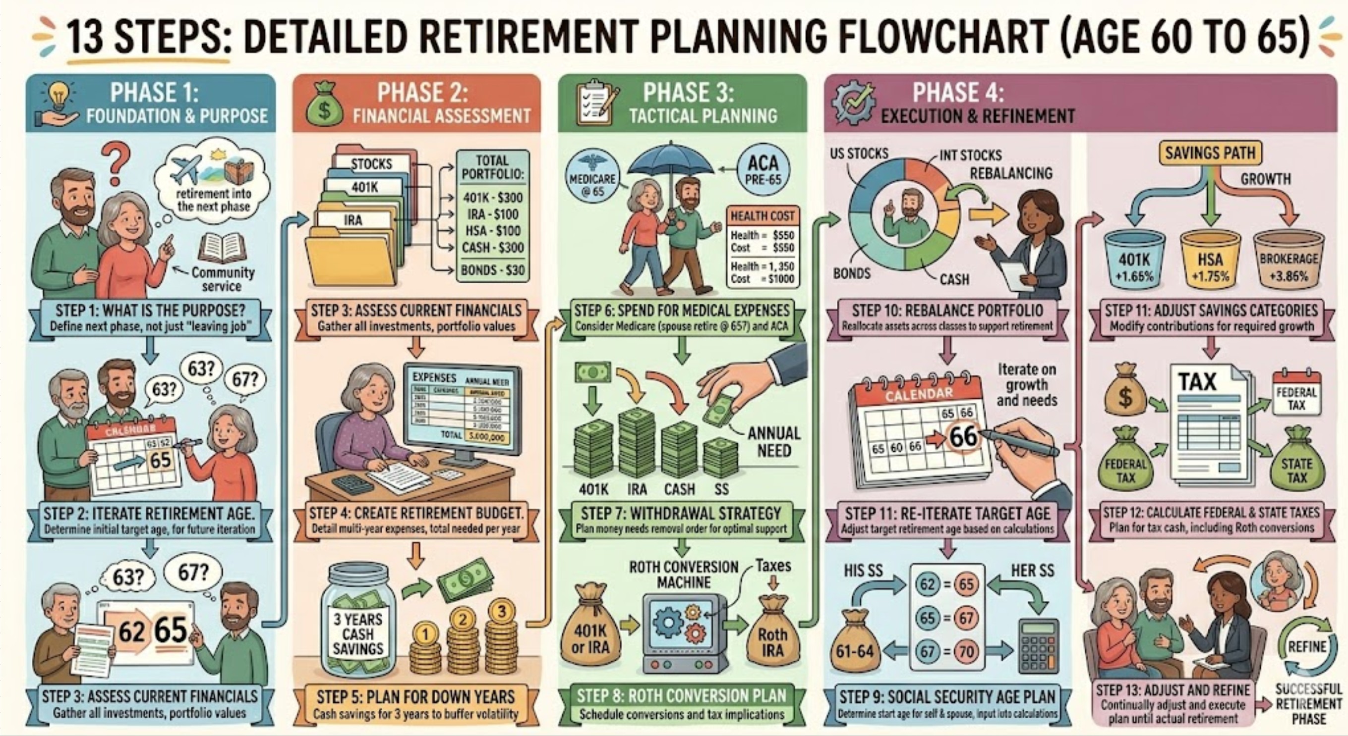 13 Steps Detailed Retirement Planning Flowchart